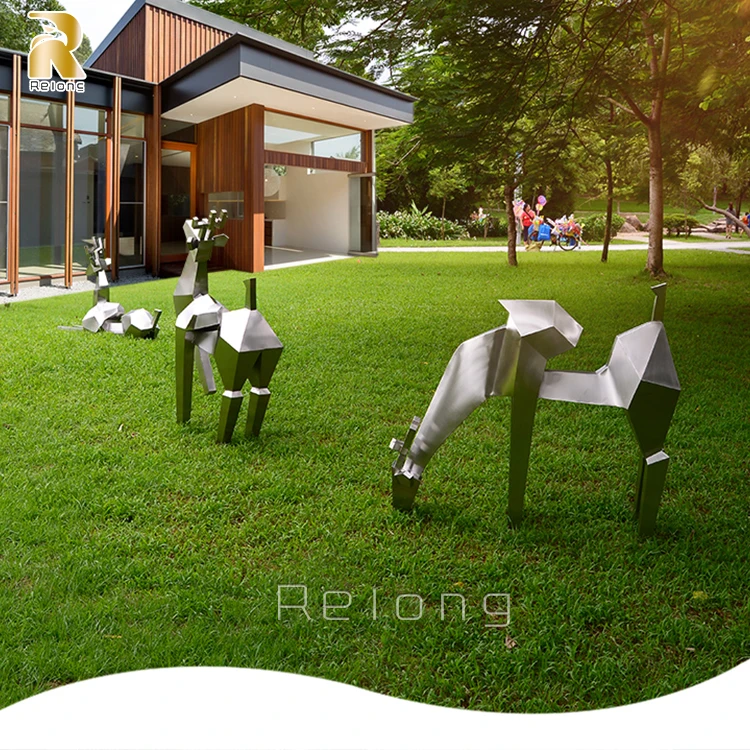 Outdoor Life Size Modern Metal Animal Stainless Steel Deer Sculpture Statue