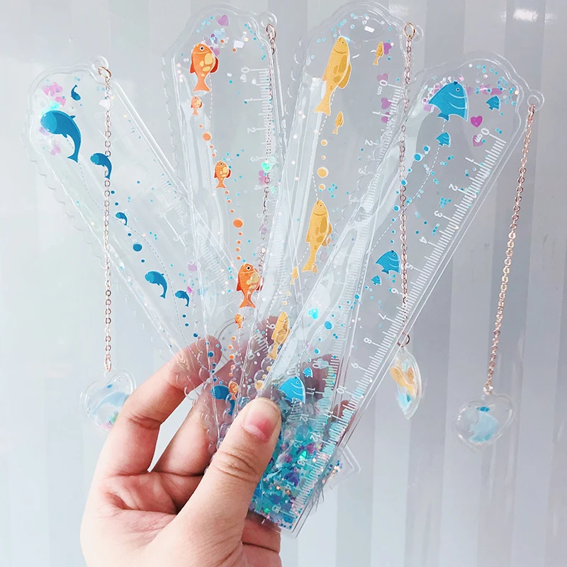 School Stationery Plastic Fashion Design Ruler Straight Ruler Multiple Colors Custom Liquid Ruler for School
