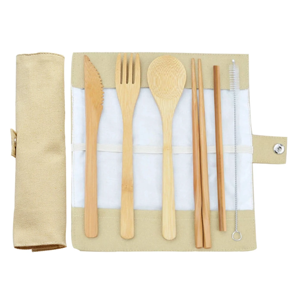 Factory Hot Sale Spoon And Knife With Fork Bamboo Tableware Set Travel Or Tableware Creative Portable