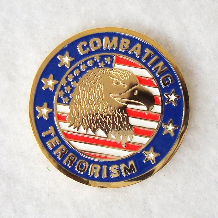 Custom design high quality cheap unique Soft enamel America combating eagle anti coin