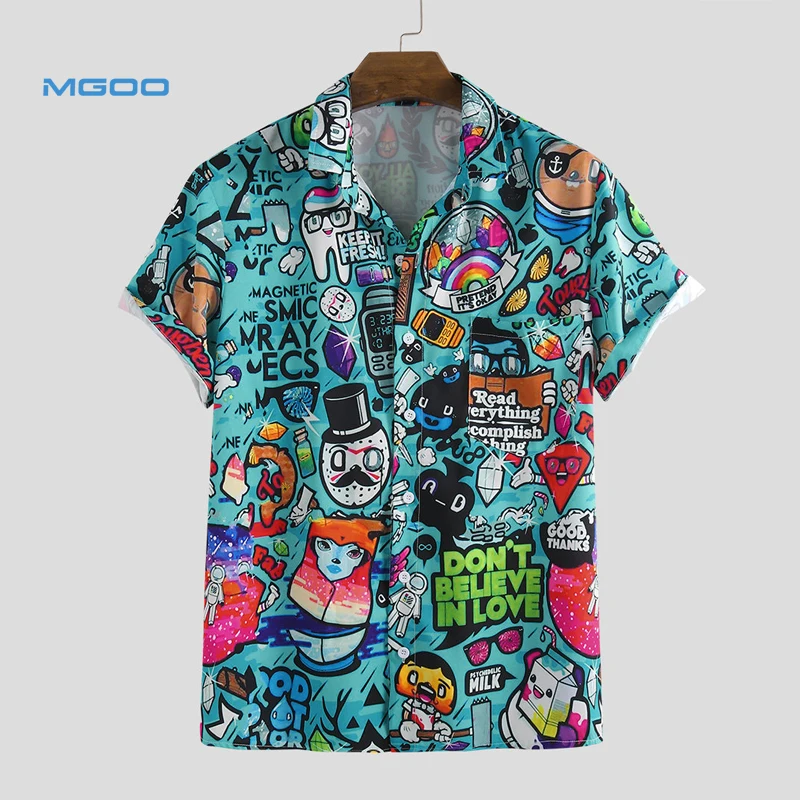 Мужская пляжная рубашка с отложным воротником и короткими рукавами