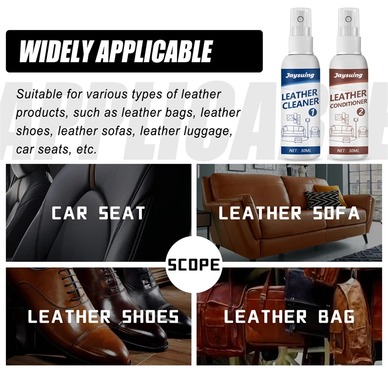 Jaysuing leather cleaner conditioner spray set stains removing agent cracked hardening leather maintaining cleaner kit for car