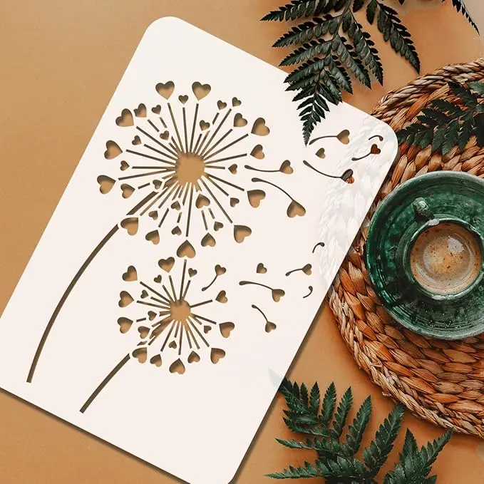 Hearts Dandelion Painting Stencil 21x29.7cm Reusable Heart Shape Template Plants Theme Hollow Out Stencil for Painting