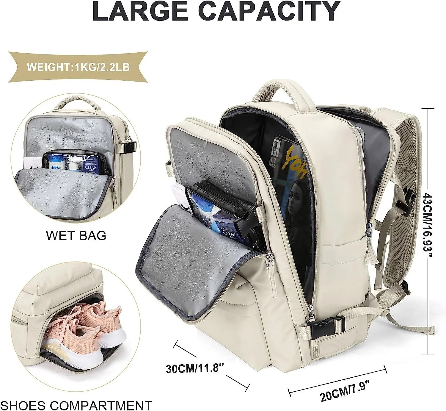 Custom Beige Large Multi-functional Travel Daily Causal Backpack Men Women