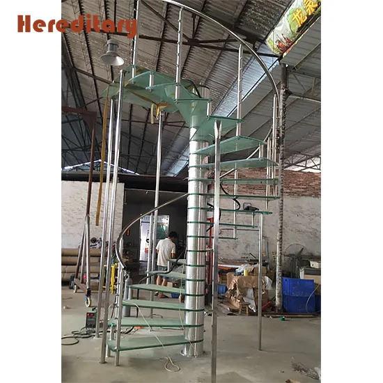 Prefabricated residential steel spiral stairs with thick wood stair treads