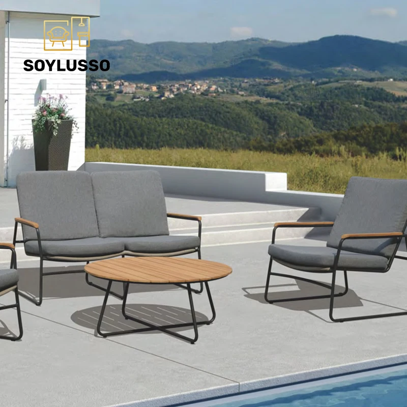 French Italian industrial style designer soft seat comfortable living outdoor garden sofa chair set furniture for coffee