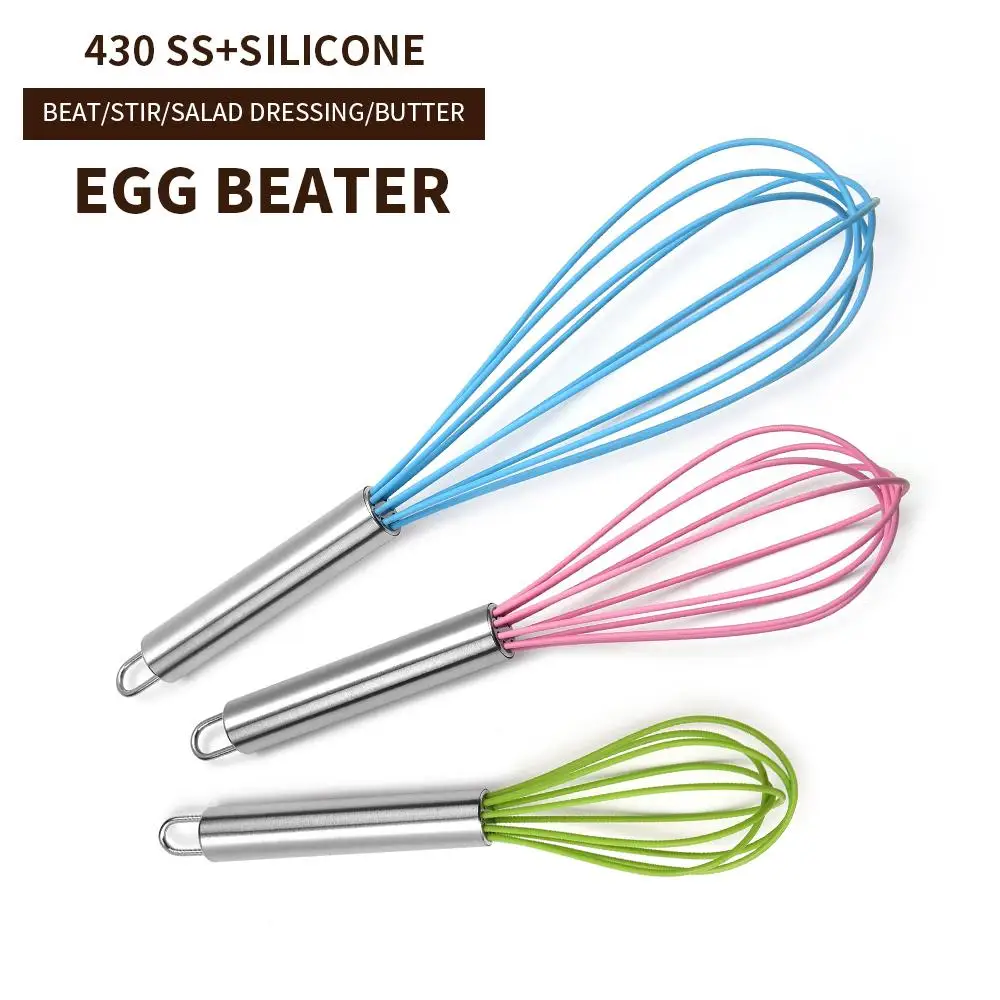 Food grade home baking utensils multicolor silicone manual egg whisk for cooking