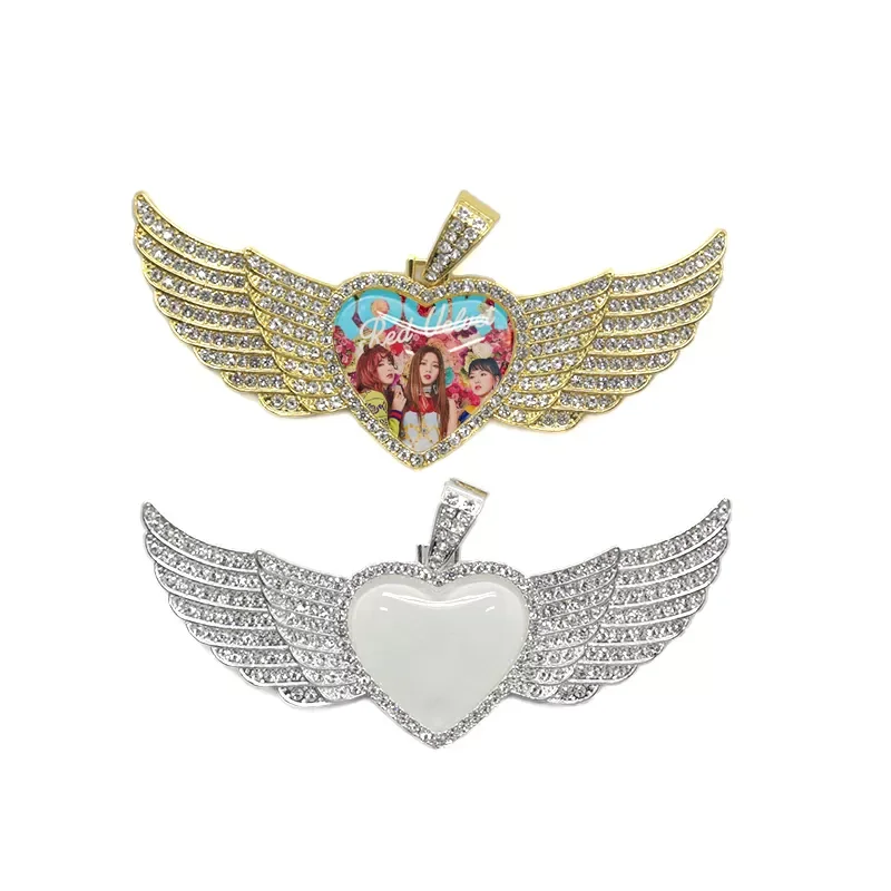 Custom Jewellery Photo Diy 2022 New Heart Angel Wing Hip Hop Jewelry Pendant Necklace Sublimation Wing Necklace Blanks