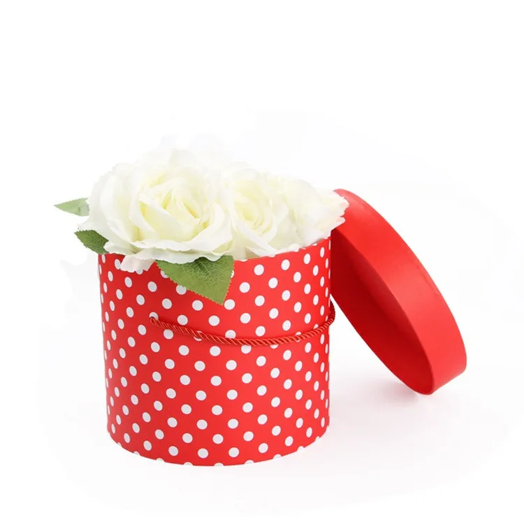 New design beautiful color preserved flowers gift box polka dots flower box