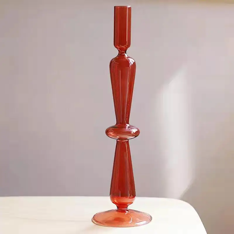 Huaming High Quality Rustic Luxury Home Wedding Party Decoration Unique Rotary Color Glass Table Scented Candle Stick Holder