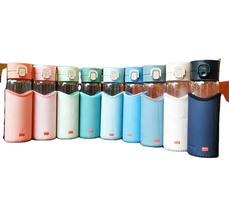 Custom Logo 480ml Insulated Outdoor Sport Portable Glass Bottle with Cloth Cover Elastic Cover