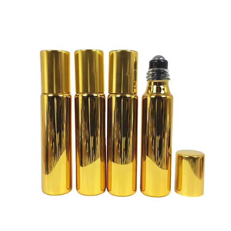 small capacity cylindrical elegant 10ml cute gold roller ball glass perfume roll on bottle empty roll on oil bottles for lips