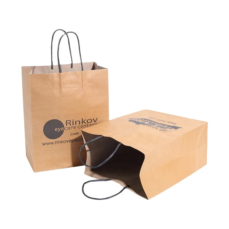 Wholesale Natural Organic Food & Drinks Grocery Recycled Printed Craft Brown Kraft Paper Bag With Handles