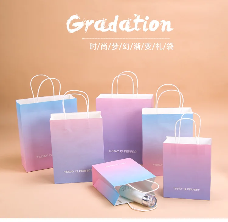 KM Custom Logo Clothes Shoes Underwear White Kraft Tote Coffee Paper Bag  Recycled Hand Shopping Paper Small Gift Packing Bags