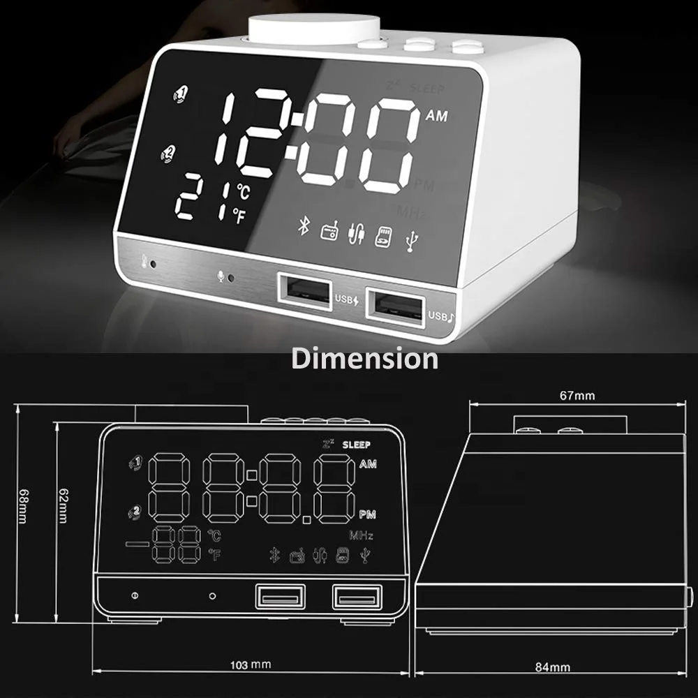 Dual Alarm Clock with Blue tooth Speaker White Noise Machine Sleep Sound Machine with FM Radio Dual USB Charging Ports Snooze