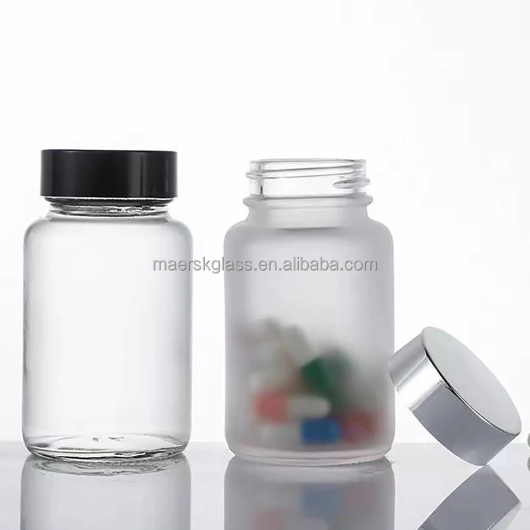 Hot Sale 100ml 120ml 150ml 250cc 500cc Wide Mouth Clear Frosted Capsule Vitamin Pill Medicine Glass Bottle