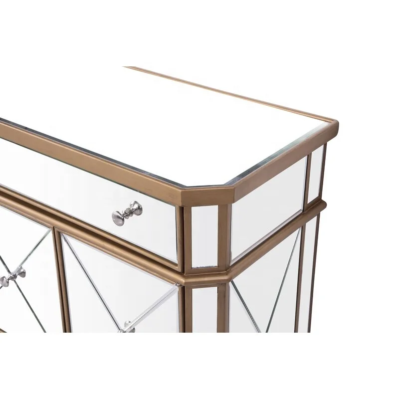 Mirrored Cabinet Mirrored Dresser Accent Chest Cabinet Large Nightstand with 1 Drawer and 2 Doors OEM manufacture