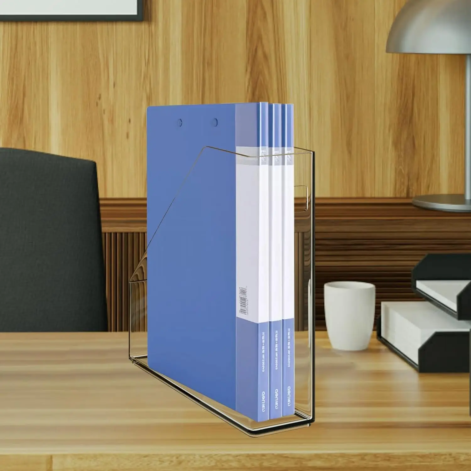 Magazine File Holder Durable Rack Space-Saving Organizer,Plastic Slim Vertical File Folder Storage Organizer Bin with Handle