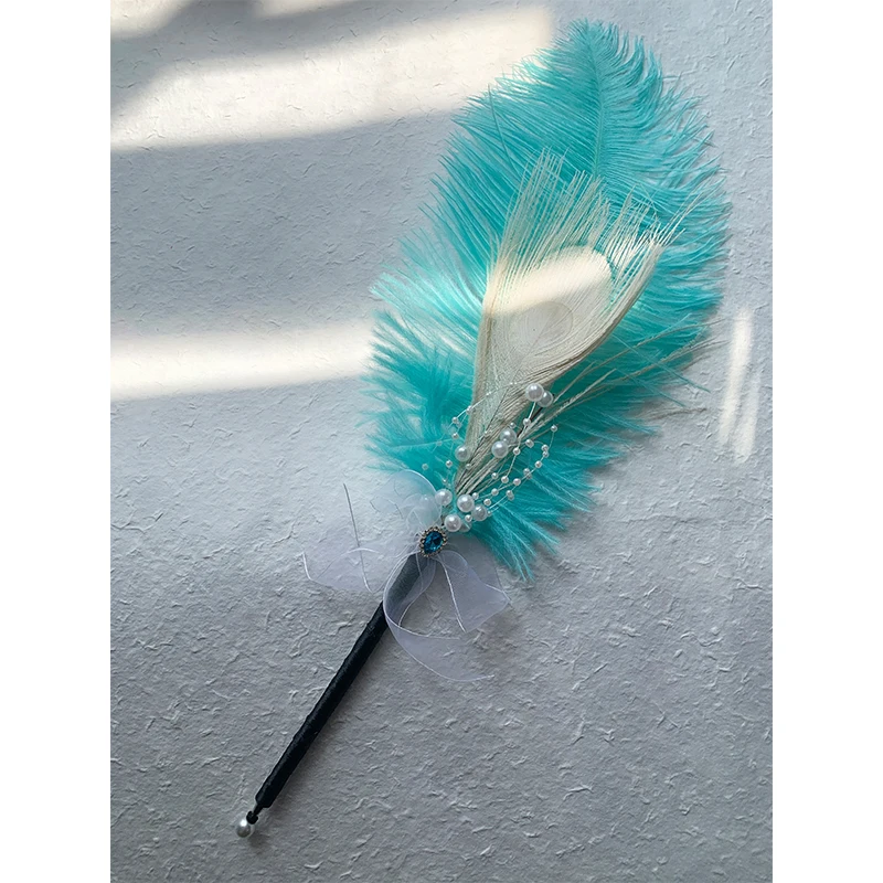 luxury jewel design wedding pen natural peacock ostrich feather quill ball point pen for wedding