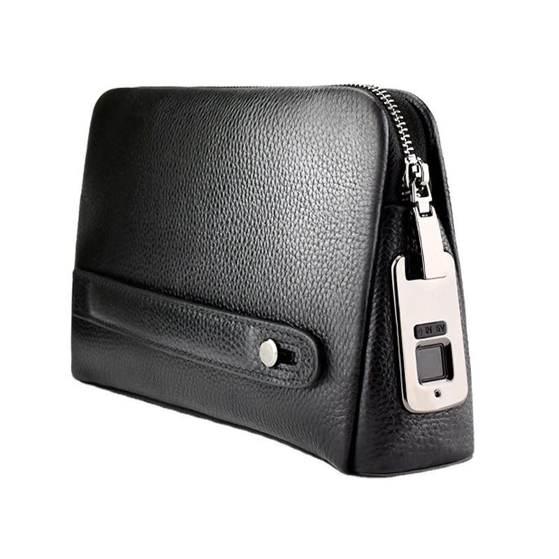 2024 Fingerprint Lock Handbags Smart Leather Wallets Business Organizer Anti Theft Small Men Clutch Bag