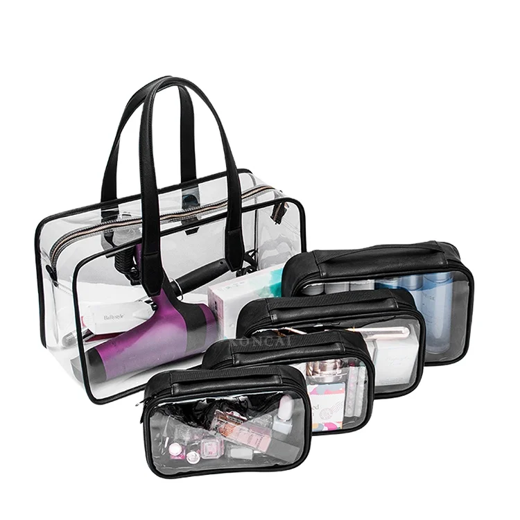 KONCAI Portable Transparent Makeup Organizer Pouches Tote Travel Toiletries Bags Clear Pvc Cosmetic Bag