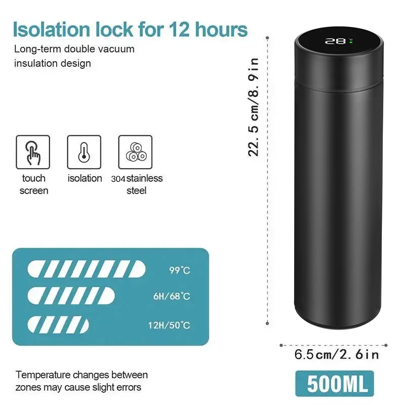 500ML Smart Thermos Water Bottle Stainless Steel Insulation Touch Intelligent Temperature Display Vacuum Flasks Cup Digital Mug