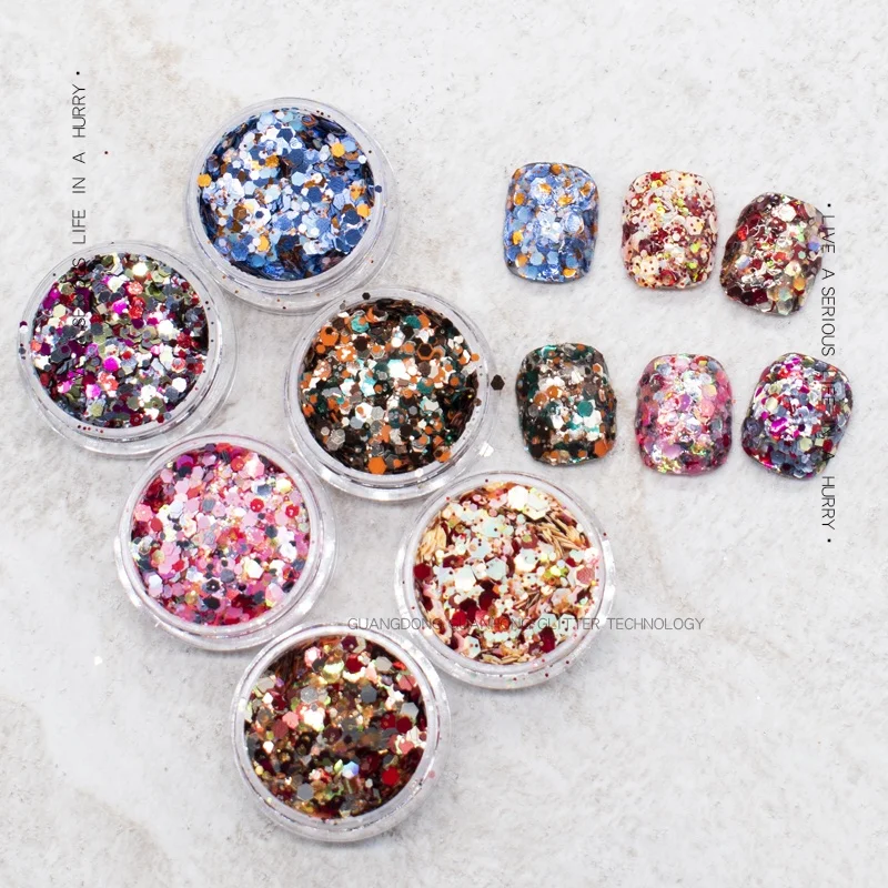 New Arrival Chunky Mixed Winter Glitter Powder Box Set Low MOQ Nail Art PET Glitter Scene Decoration Hot Sale  Hexagonal Sequin