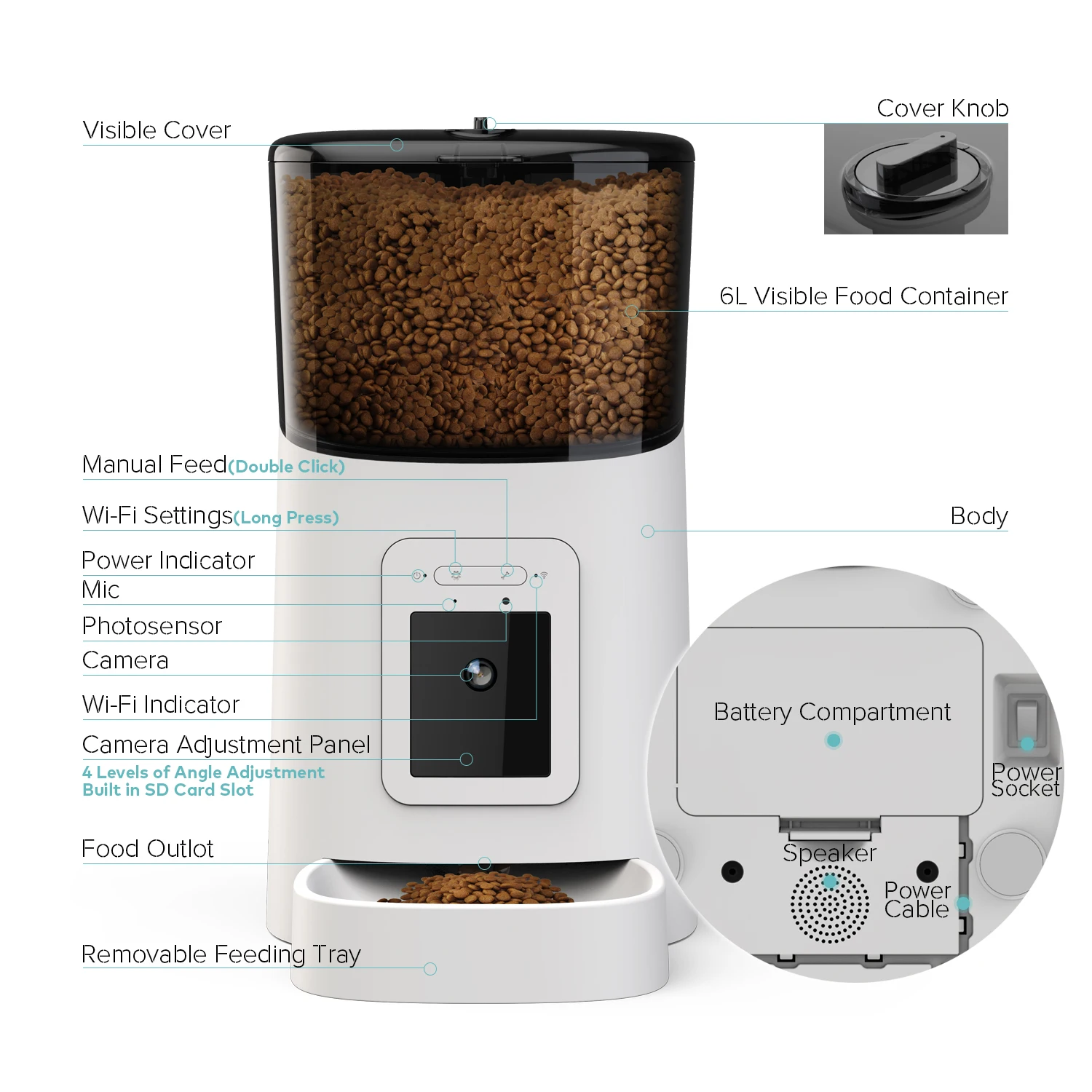 Factory OEM 1080P 110 wide-angle night vision dog and cat food smart automatic pet feeder with camera