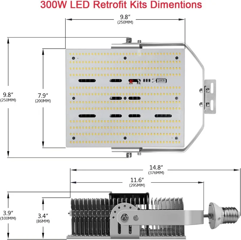 ETL DLC Listed 300W Shoebox LED Parking Lot Light Retrofit Kit 42000Lumen E39 Mogul Base Enclosed Fixtures AC100-277V Input