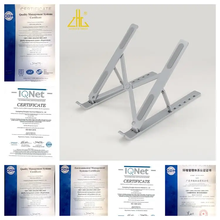 Wholesale short delivery time custom deformable ergonomic foldable aluminum silver lightweight adjustable angle laptop stand
