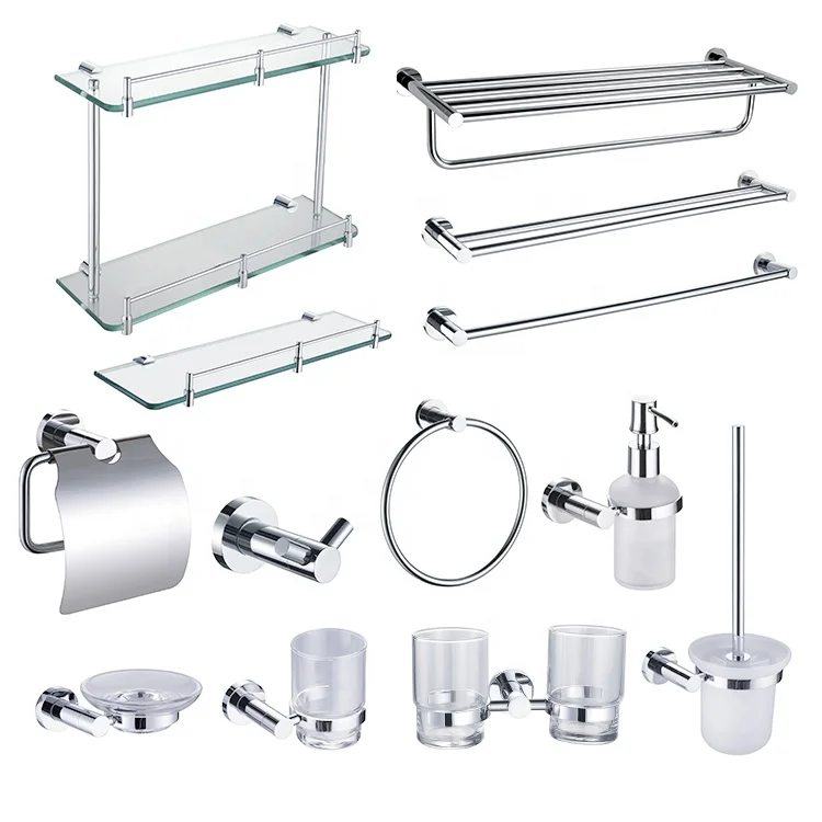 China wholesale Hotel bathroom 6 pieces Chrome Modern Sanitary Fittings Bathroom Accessories set