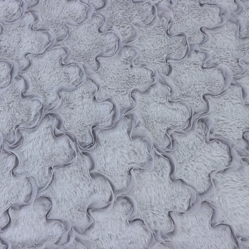 Soft Solid Bright Color Plush Rabbit Faux Fur With Embroidered Ribbon Pattern Fabric For Fashion Garment