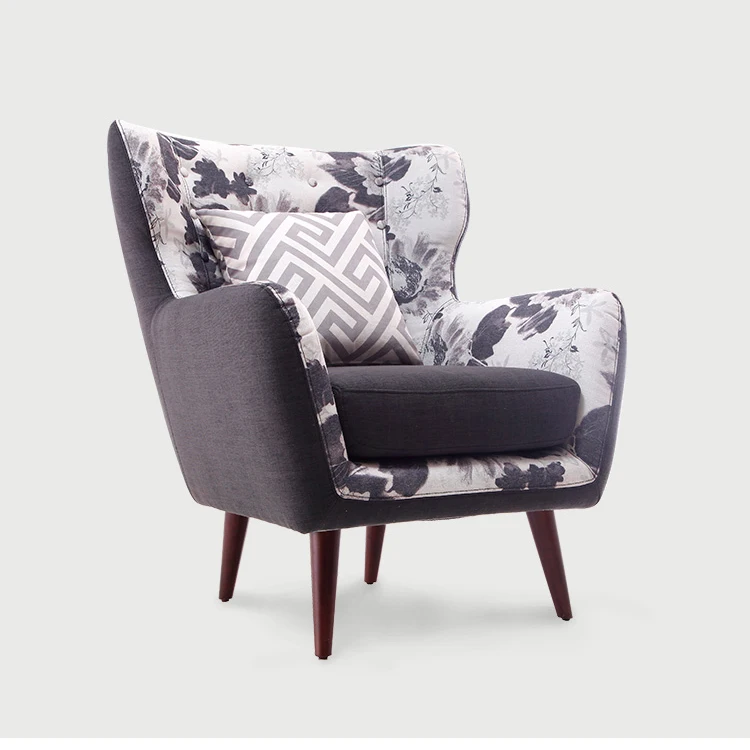 Cheap European designed Splicing fabric armchair modern Comfortable Wooden Upholstered Armchair