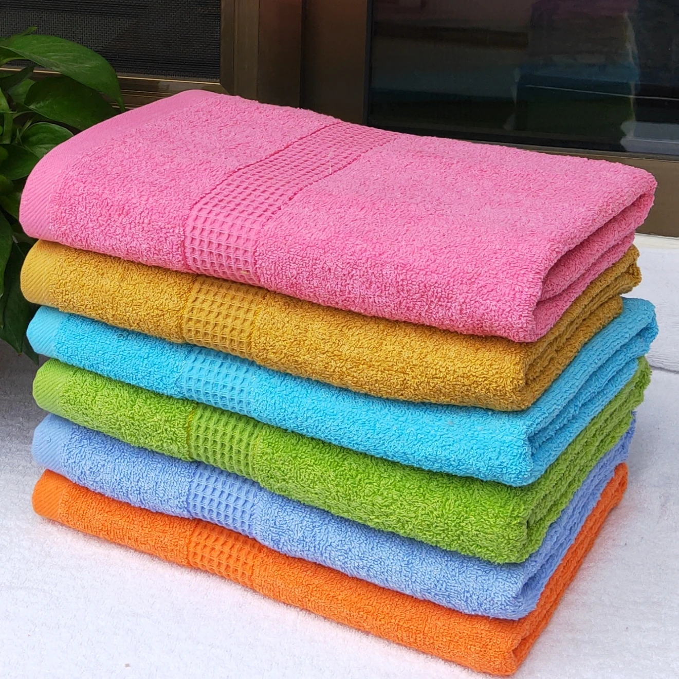 custom cheap polyester cotton terry jacquard  face hand towel bath towels sets