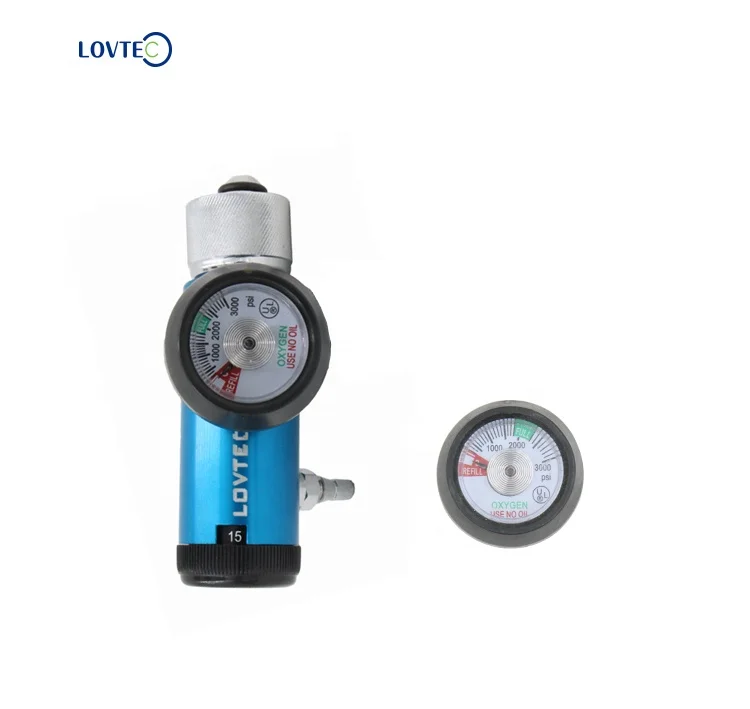 Lovtec cga540 G5/8 click style medical oxygen regulator with humidifier bottle