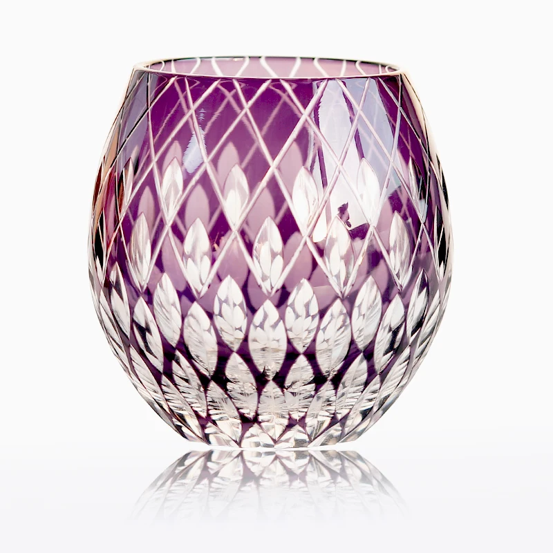 Japanese Edo Kiriko Style Egg-Shape Old Fashioned Glass Whiskey Cup Bohemian Design for Cold Brandy or Whiskey Drinking