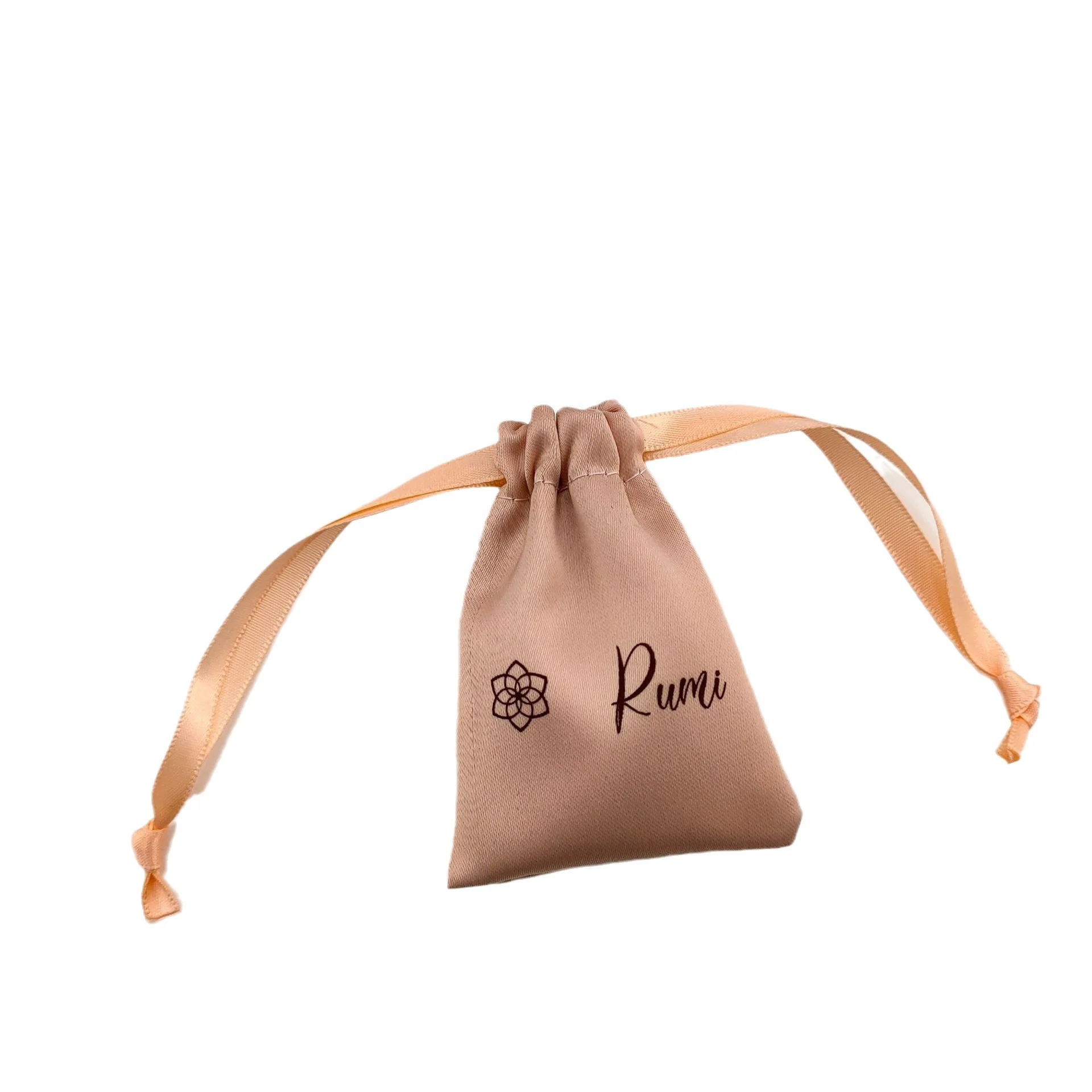 Eco custom logo small business drawstring silk gift bag satin jewelry pouch  satin textile packaging bag wholesale