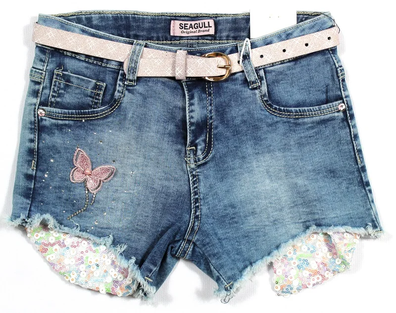 
S&G Toddler Girls High Waist Shorts Denim Shorts Kids Casual Blue Solid Bottoms Girls Clothing Outfits 