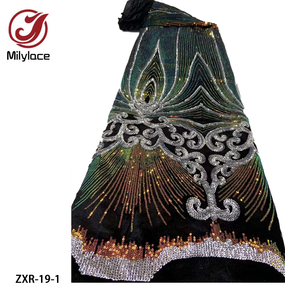 Hot Sell High Quality Winter Dress Material Embroidery African Sequins Velvet Lace Fabric