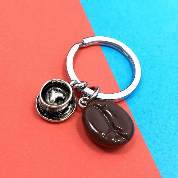 New product coffee beans coffee cup bell key creative unique coffee keyring jewelry gift cafe keychain