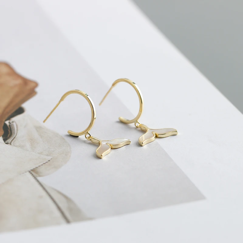 Fashion Fashion Jewelry 925 Sterling Silver Summer Earrings Gold Plated Mermaid Shape Fish Tail Silver Stud Earrings for Women