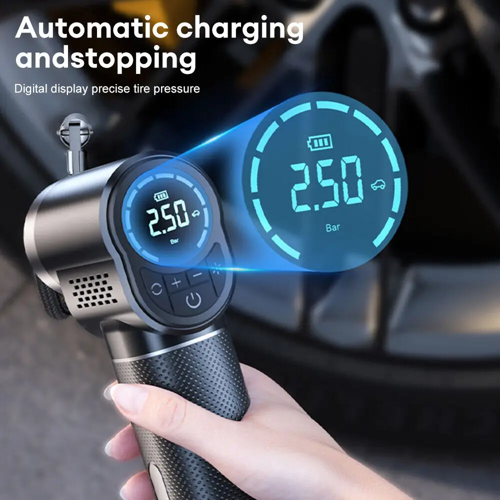 Customized Logo Cordless Digital Display Tire Inflator Portable Air Compressor Rechargeable Wireless Car Tire Hand Air Pump