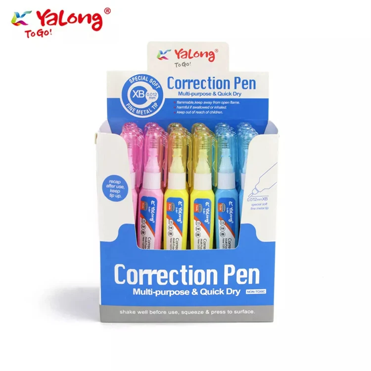 Yalong Custom New Style Student Stationery Correction Pen Quick Dry Metal Tipcorrection Fluid Set