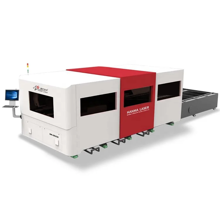 Двухплатформенная импульсная машина для волоконно-лазерной резки с защитой крышки, лазерный резак с ЧПУ