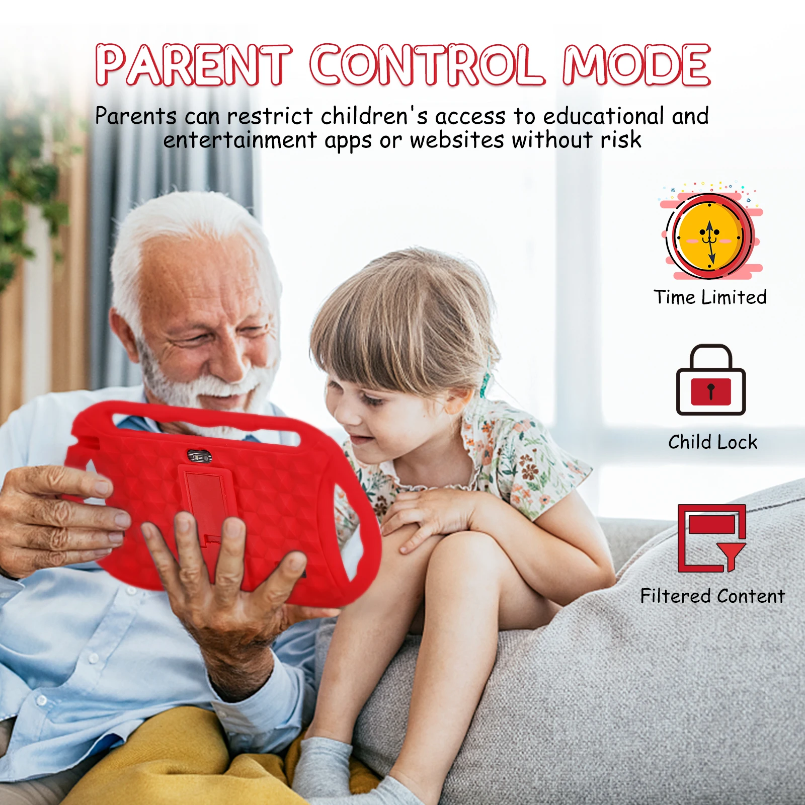 Veidoo Android Toddler Tablet for Kids 7 inch 32GB WiFi Dual Camera Kids Content Parental Control Tablet Pc with Kid-Proof Case