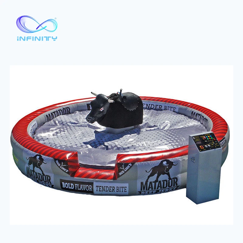 Commercial sports games amusement rides inflatable bull riding machine outside inflatable mechanical bull mat for sale