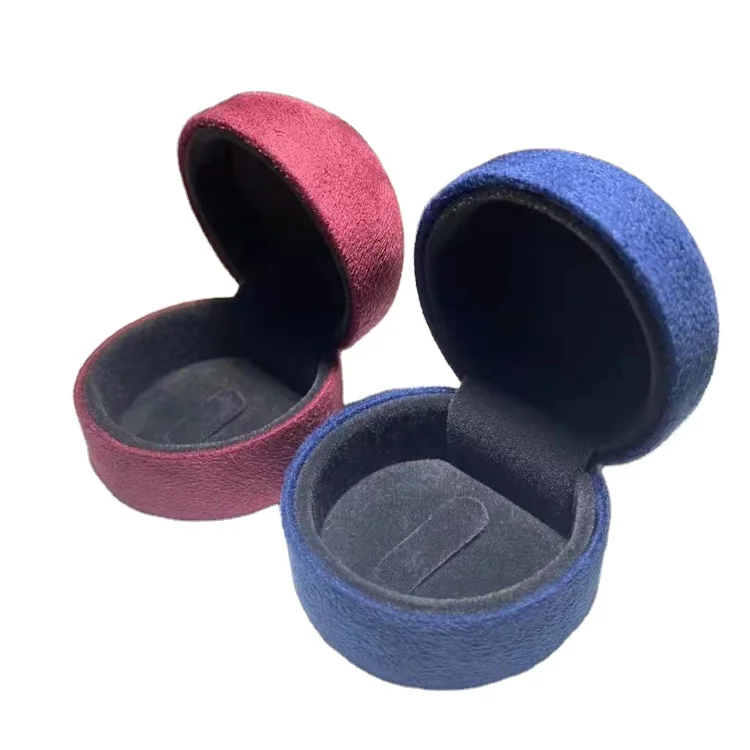 Customer Logo Blue Round Corner Gift Box Velvet Jewellery Packing Boxes Flannel Jewelry Box Set Necklace Ring Packaging Cases