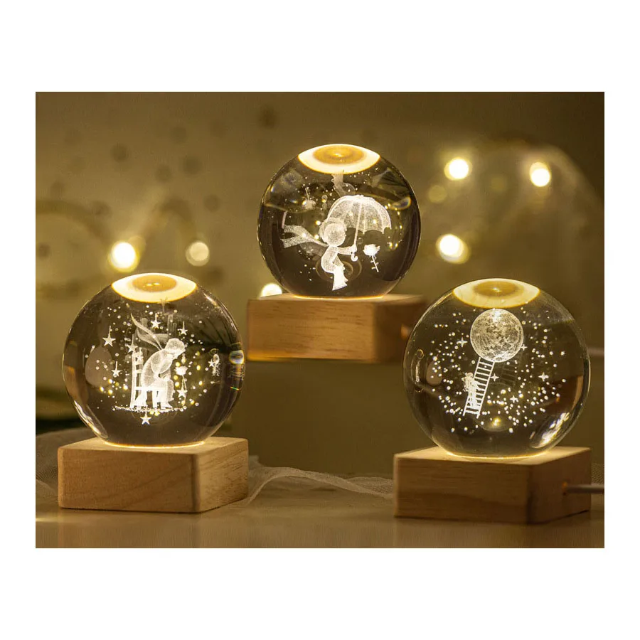 Customized Square Wooden LED Light Base Night Lamp Stand for Crystal Glass Ball Display Home office hotel decoration ornaments