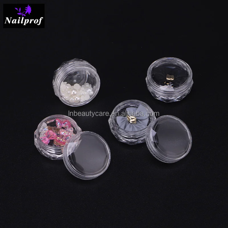 Nailprof Plastic Mini Cosmetic Manicure 3g Empty Jar Pot Nail Art Rhinestone Powder Container Refillable Bottles