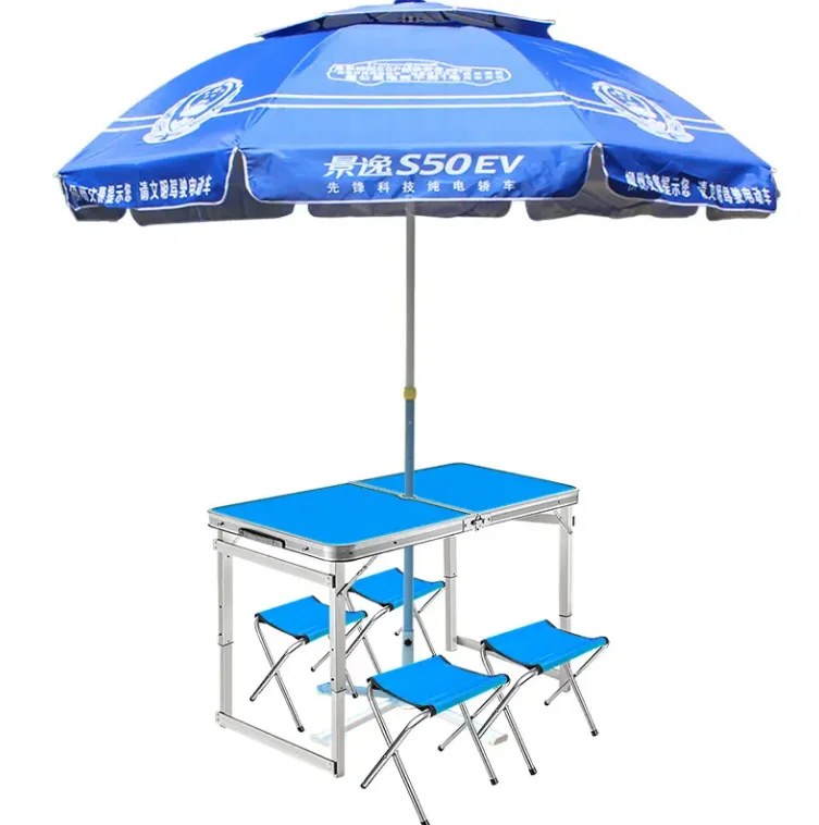 Tuoye Outdoor Aluminium Portable Picnic Camping promotion Table with 4 Chairs garden BBQ beach umbrella with chair folding